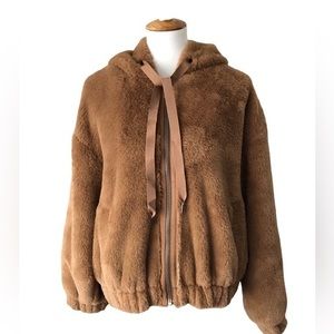 Free People Womens Medium Short Teddy Jacket Full‎ Zip Pockets Soft